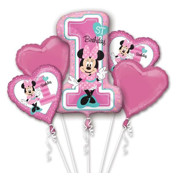 Букет фолиеви балони Minnie 1st Birthday
