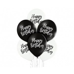 Балони Happy Birthday бели и черни