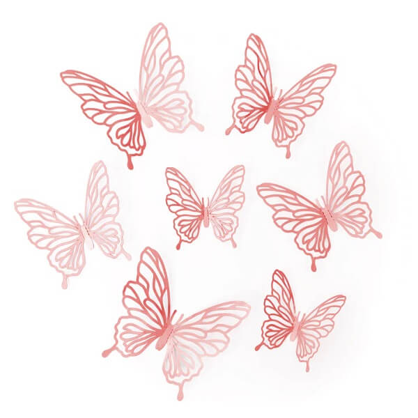 3D пеперуди за декорация розово злато