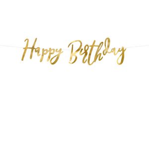 Банер Happy Birthday, злато, ръкописен, 16.5x62cm