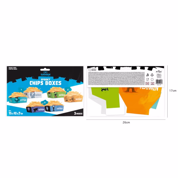 Кутия за хрупкави картофки Хелоуин Чудовища, 15x7см, 3бр., комплект