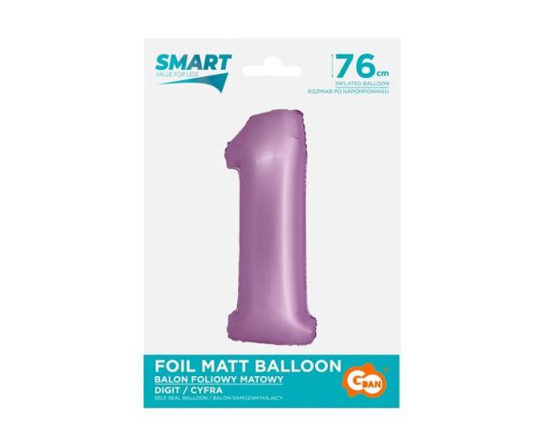 Балон фолио Цифра 1, Smart, Лилав мат, 76 см