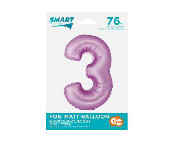 Балон фолио Цифра 3, Smart, Лилав мат, 76 см