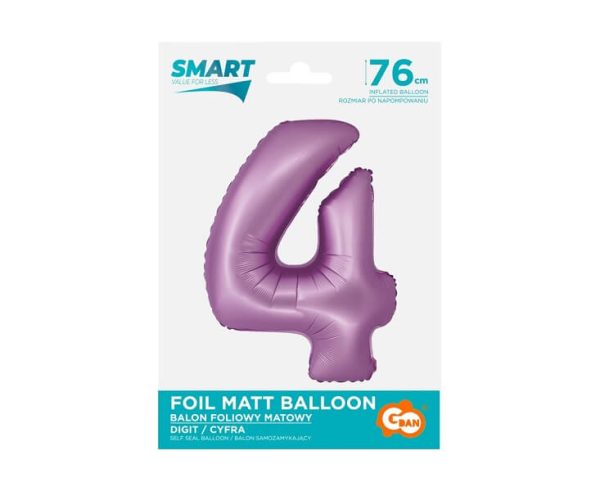 Балон фолио Цифра 4, Smart, Лилав мат, 76 см