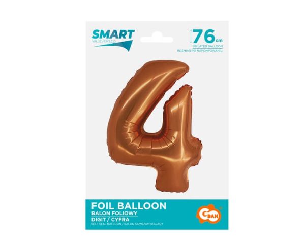 Балон фолио Цифра 4, Smart, 76 см, меден