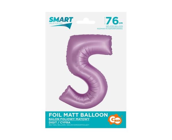 Балон фолио Цифра 5, Smart, Лилав мат, 76 см