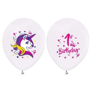 Балони 1st Birthday, Еднорог, 5 броя
