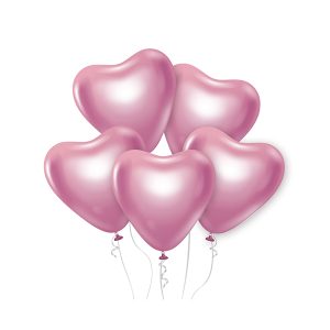 Балони хром Beauty & Charm, светлорозови сърца, 6 бр.
