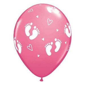 Балони с печат Baby, розови, с крачета, за бебе
