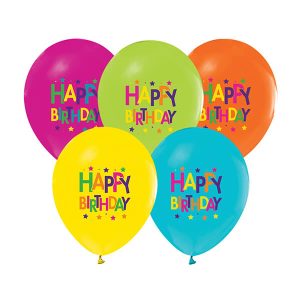 Балони с печат Happy Birthday, звезди, 5 бр.