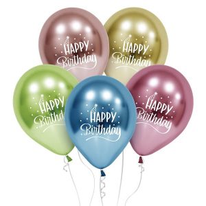 Балони хром с печат Happy Birthday, 5 бр.
