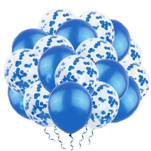 Балони син микс с конфети, металик, 12 инча, 20 броя