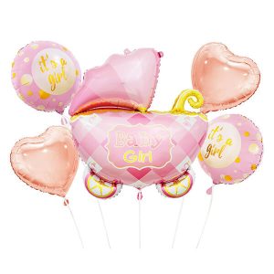 Букет балони BABY GIRL, детска количка, фолио, 5 броя
