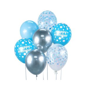 Букет от балони B&C Happy Birthday, сребристо-син, 7 броя