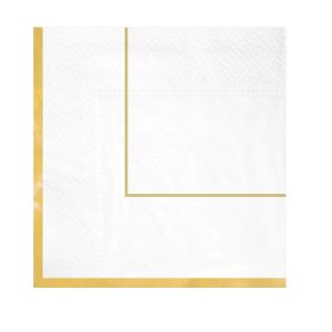 Хартиени салфетки бели със златен кант Elegant Gold, 33х33 см, 10 броя
