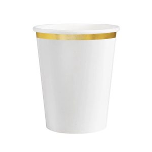 Парти чаши със златен кант Classic Gold, бели, 6 броя