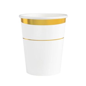 Парти чаши със златен кант Elegant Gold, бели, 6 броя, 270 ml
