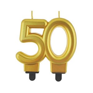 Свещ цифра 50, металик, злато, 8 cm