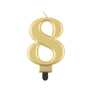 Свещ за рожден ден цифра 8, металик, злато, 8 cm