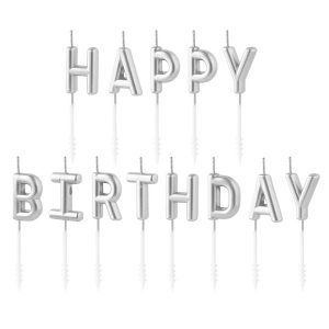 Свещи за торта с надпис Happy Birthday, сребро, 7 cm