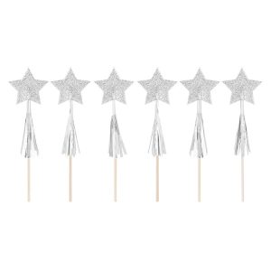 Топери Звезди с блясък, сребро, Silver stars, 6 броя