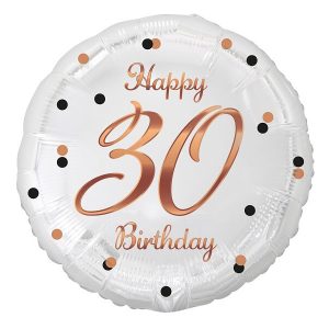 Фолиев балон с надпис, Happy 30 Birthday, розово злато, 45 см