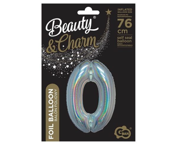 Фолиев балон Цифра 0, холограмен, сребро, B&C, 76 см – Изображение 3