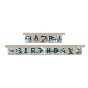Банер с надпис Happy Birthday Смърфовете, 3 метра