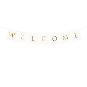 Банер с надпис Welcome, бял, 15 x 95 cm