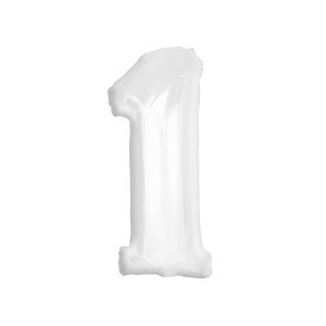 Фолиев балон цифра 1, бял, B&C, 92 см