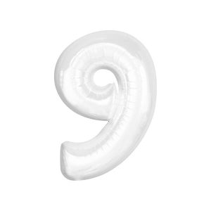 Фолиев балон цифра 9, бял, B&C, 92 см