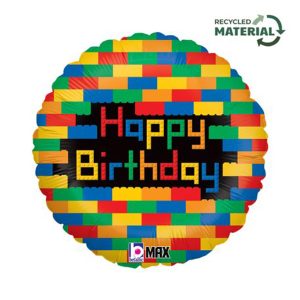 Фолиев балон Happy Birthday Blocks, кръг, 45 см
