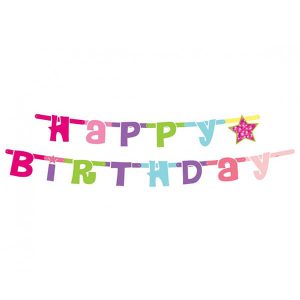 Гирлянда с надпис Happy Birthday, розова