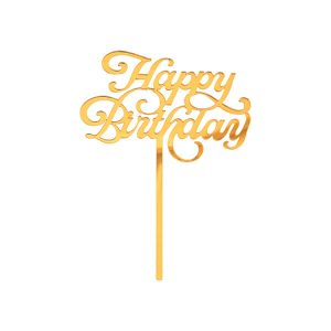 Happy Birthday акрилна украса за торта, злато, 11x15 см