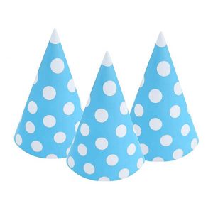 Парти шапки сини на бели точки, 6 броя