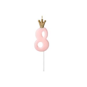 Свещ с коронка цифра 8, розова, 9,5 cm