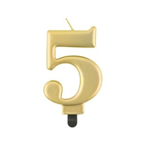 Свещ за рожден ден цифра 5, металик, злато, 8 cm
