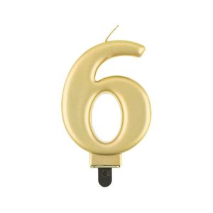 Свещ за рожден ден цифра 6, металик, злато, 8 cm