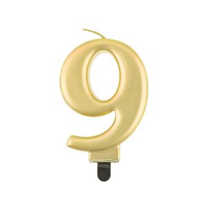 Свещ за рожден ден цифра 9, металик, злато, 8 cm