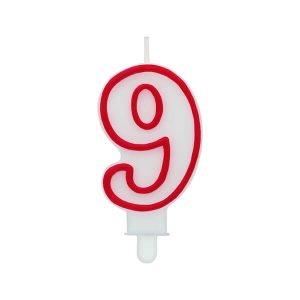 Свещ за рожден ден цифра 9, червена