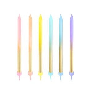 Свещи за торта Златна дъга, 6 броя, блистер