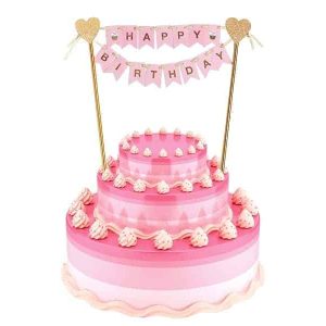 Топер за торта Happy Birthday, розов, 25 см