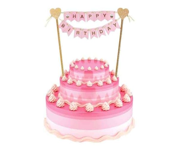 Топер за торта Happy Birthday, розов, 25 см – Изображение 1