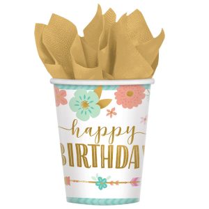 Картонени чаши Boho Birthday Girl, 8 броя
