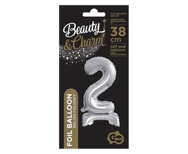 Балон фолиев стояща Цифра 2, B&C, сребро, 38 cm – Изображение 3