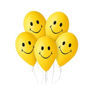 Балони с печат Усмивки, жълти, 5 броя