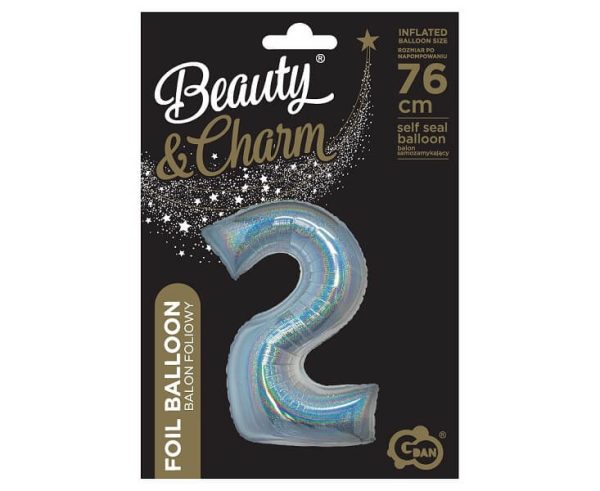 Фолиев балон Цифра 2, холограмен, сребро, B&C, 76 см – Изображение 2