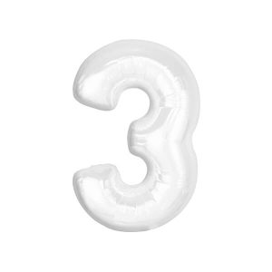 Фолиев балон цифра 3, бял, B&C, 92 см