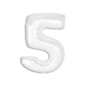 Фолиев балон цифра 5, бял, B&C, 92 см