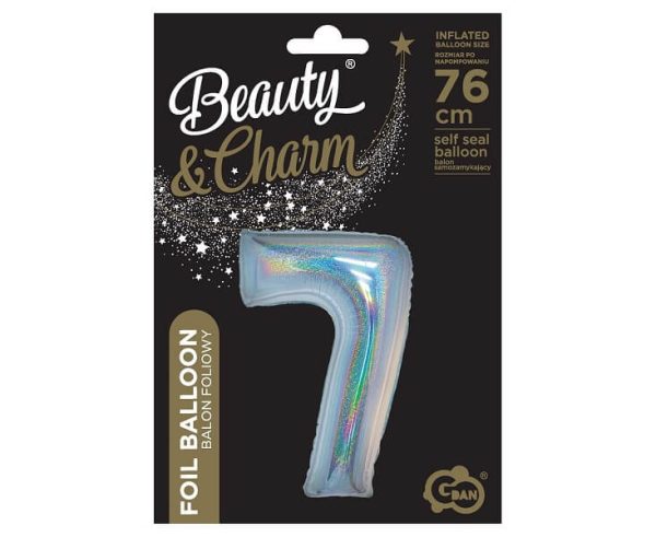 Фолиев балон Цифра 7, холограмен, сребро, B&C, 76 см – Изображение 2